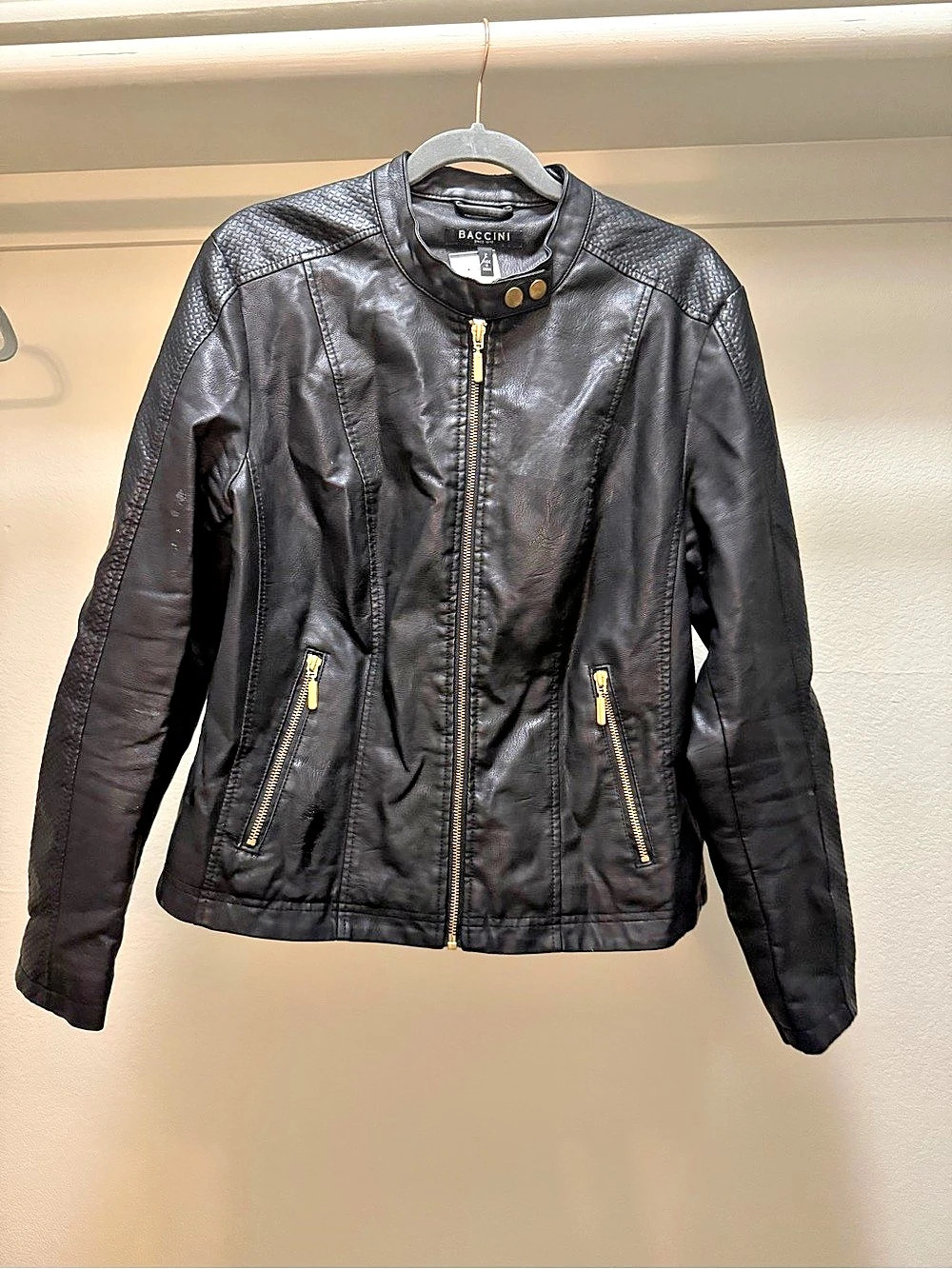 Baccini Black Faux Leather Jacket Size Large